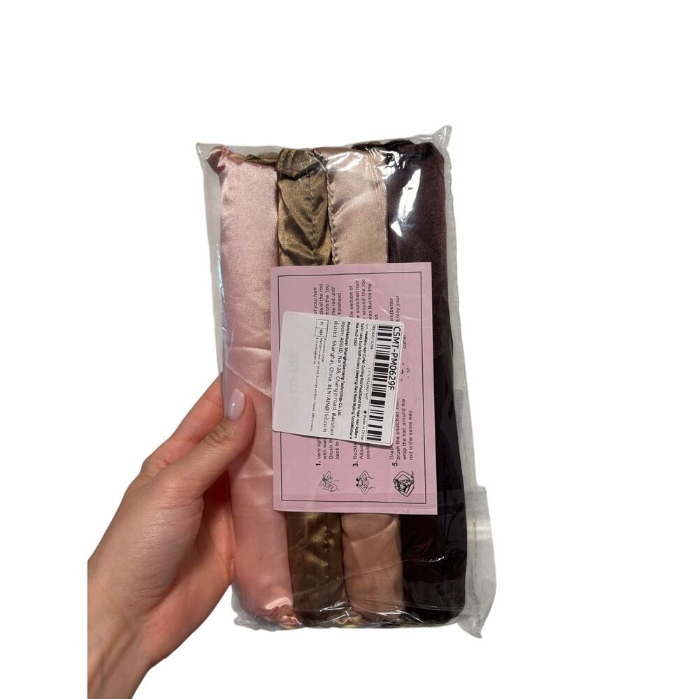 4PCS Satin Heatless Curling Ribbon Set Overnight Hair Curler Pink Brown NEW - Picture 2 of 3